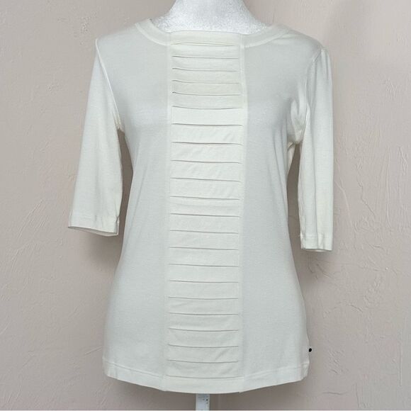 Akris Punto Ivory Stretch Modal Knit Top w/ Origami Fold Style Pleat Panel 8 US - Picture 5 of 16